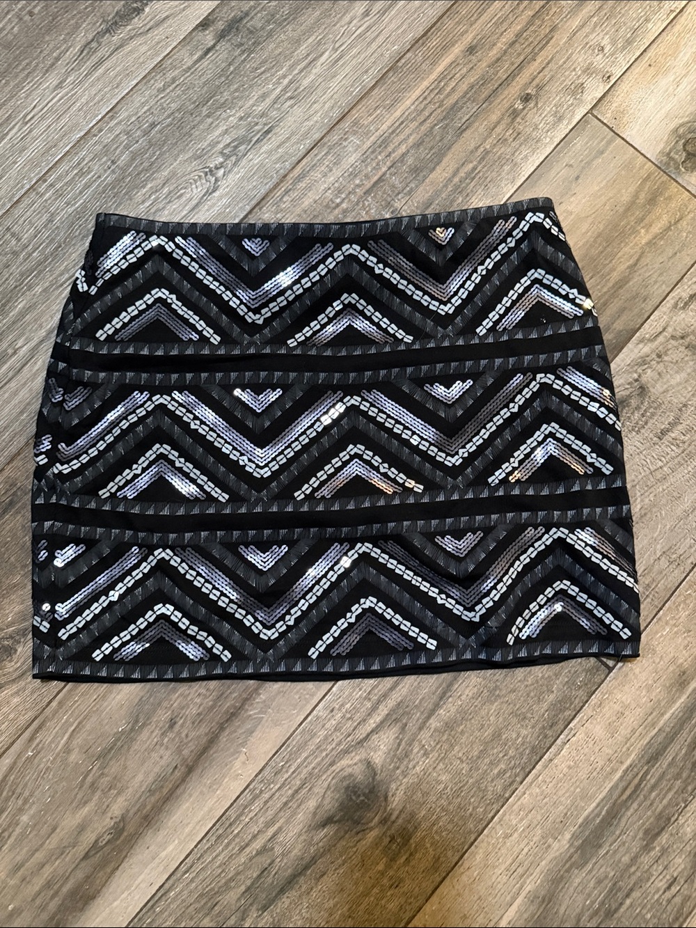 Express Black Sequin Chevron Mini Skirt